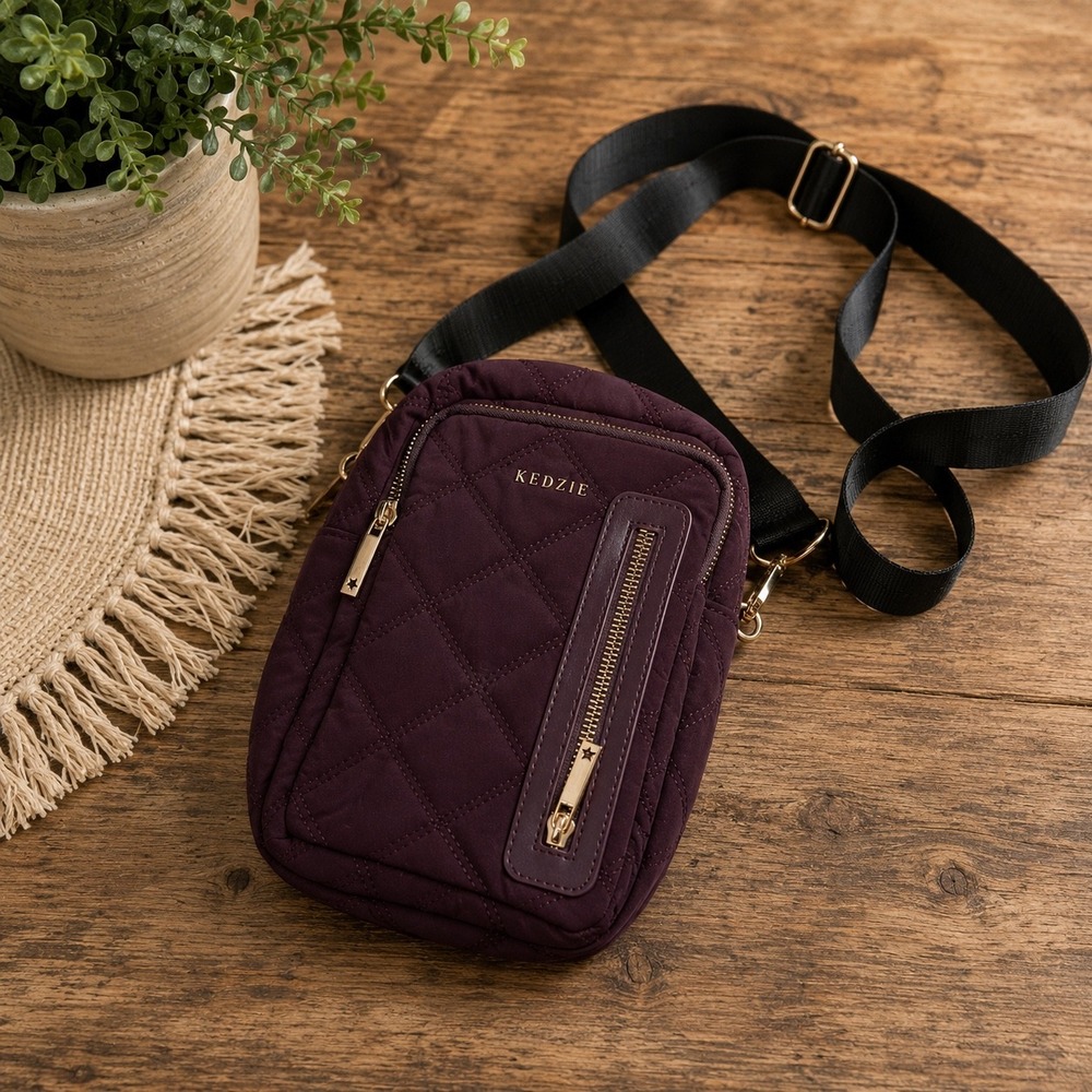 NEW Kedzie Plum Purple Quilted Crossbody Bag Purse Pockets Outer Cell Phone Slip